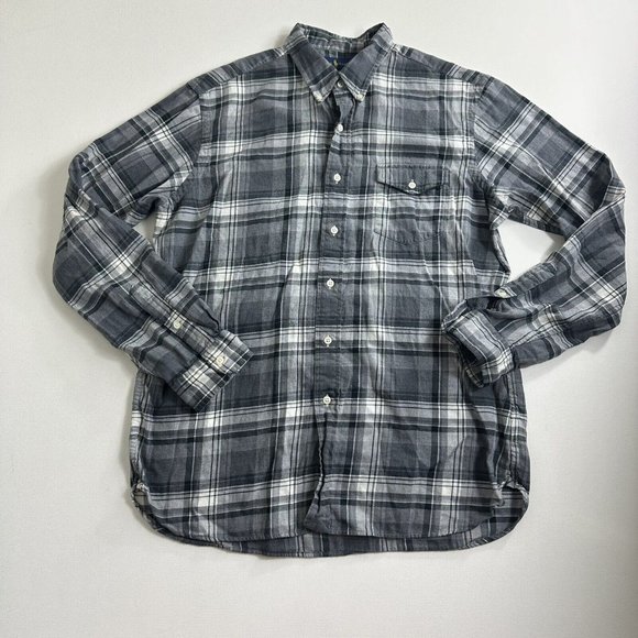 Polo Ralph Lauren Mens Large Gray Plaid Heather Flannel‎ Button Down Shirt - Picture 1 of 9